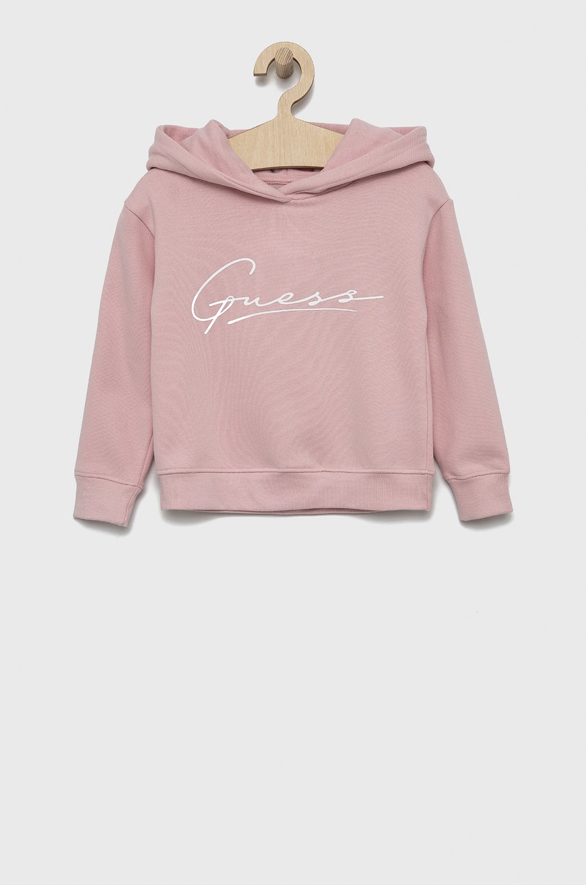 

Детски памучен суичър Guess в розово с принт, Розов