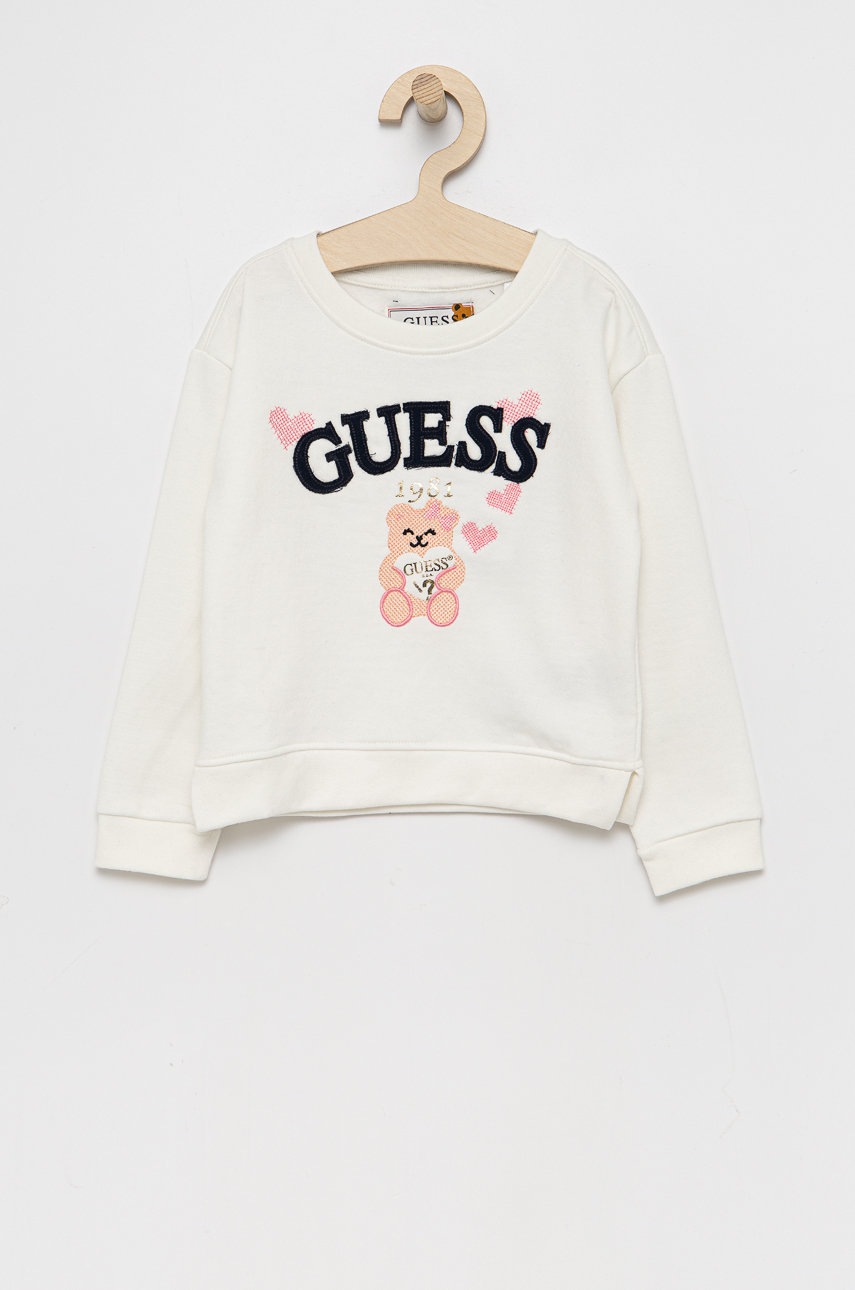 

Детски суичър Guess в бяло с апликация, Бял