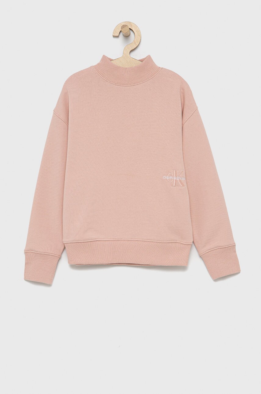 

Детски памучен суичър Calvin Klein Jeans в розово с изчистен дизайн, Розов
