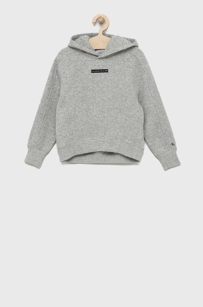 

Детски суичър Calvin Klein Jeans в сиво с изчистен дизайн, Сив