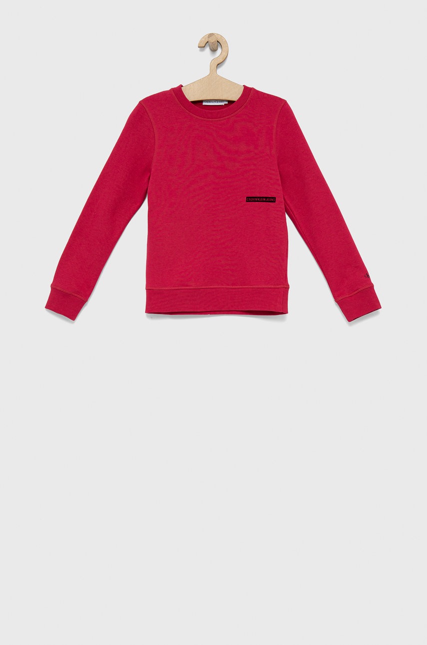 

Детски суичър Calvin Klein Jeans в розово с изчистен дизайн, Розов