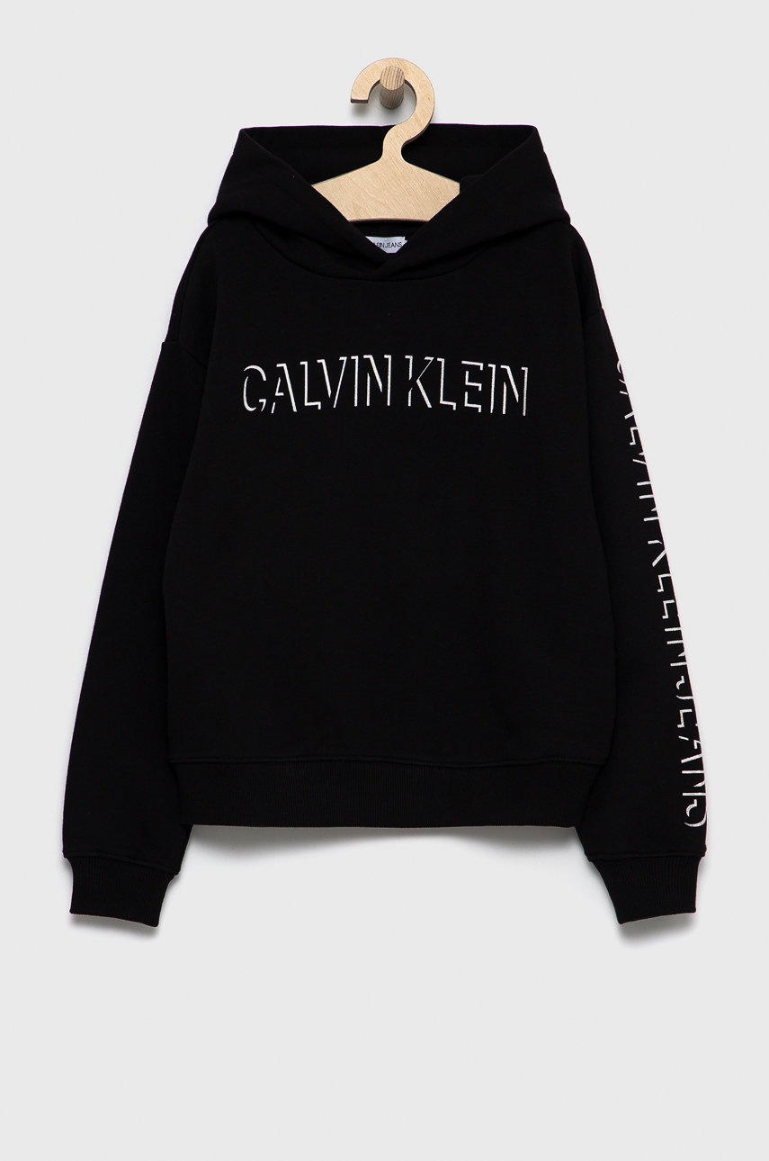 

Детски памучен суичър Calvin Klein Jeans в черно с изчистен дизайн, Черен