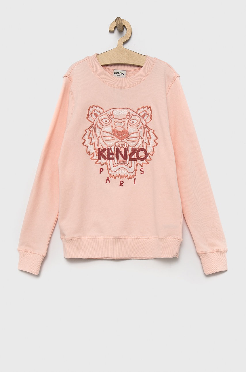 

Детски памучен суичър Kenzo Kids в розово с апликация, Розов