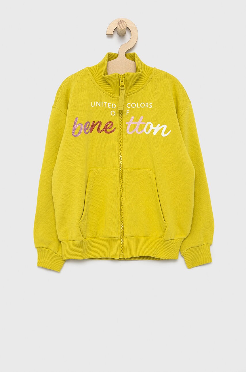 

Детски памучен суичър United Colors of Benetton в зелено с принт, Зелен