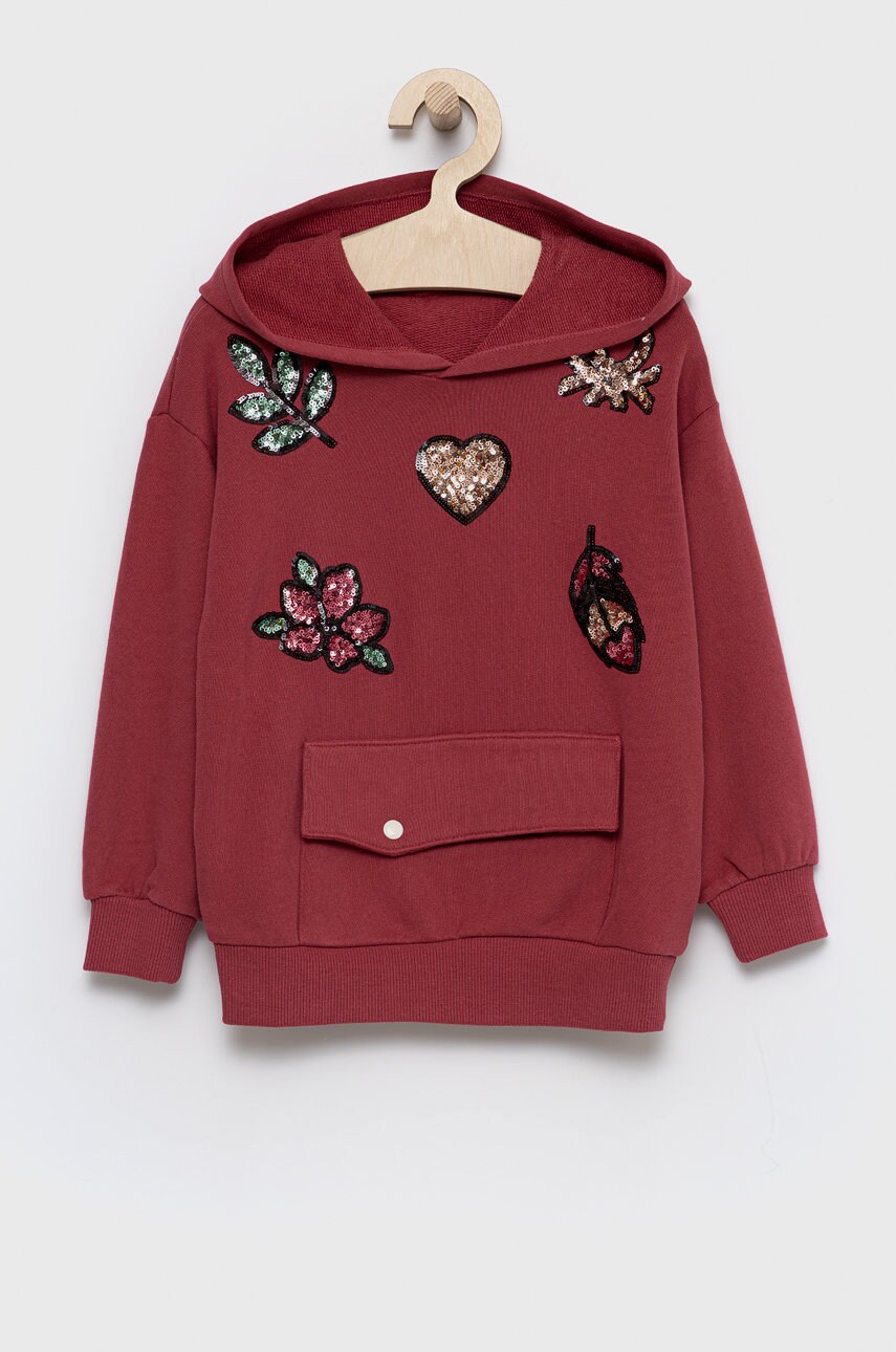 United Colors Of Benetton hanorac de bumbac pentru copii culoarea bordo, cu imprimeu