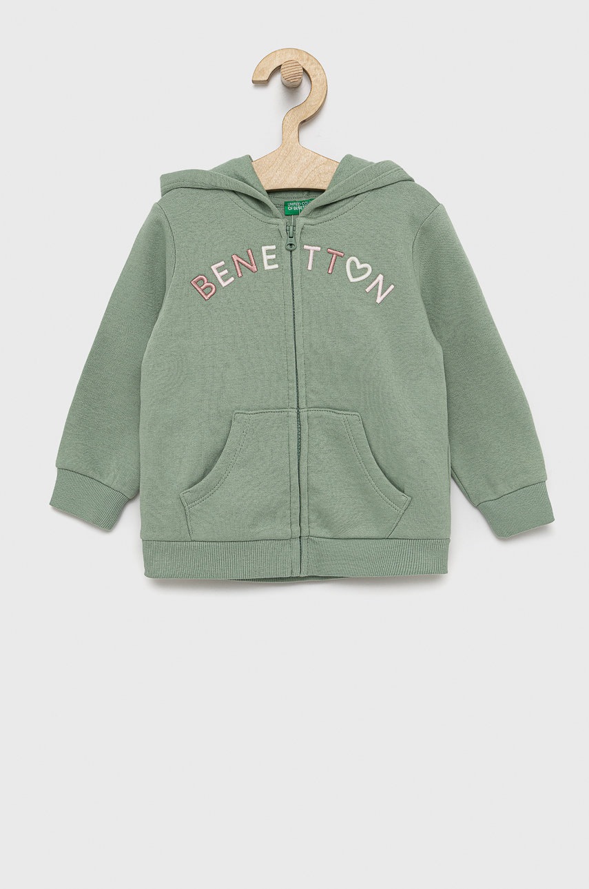 

Детски суичър United Colors of Benetton в зелено с изчистен дизайн, Зелен