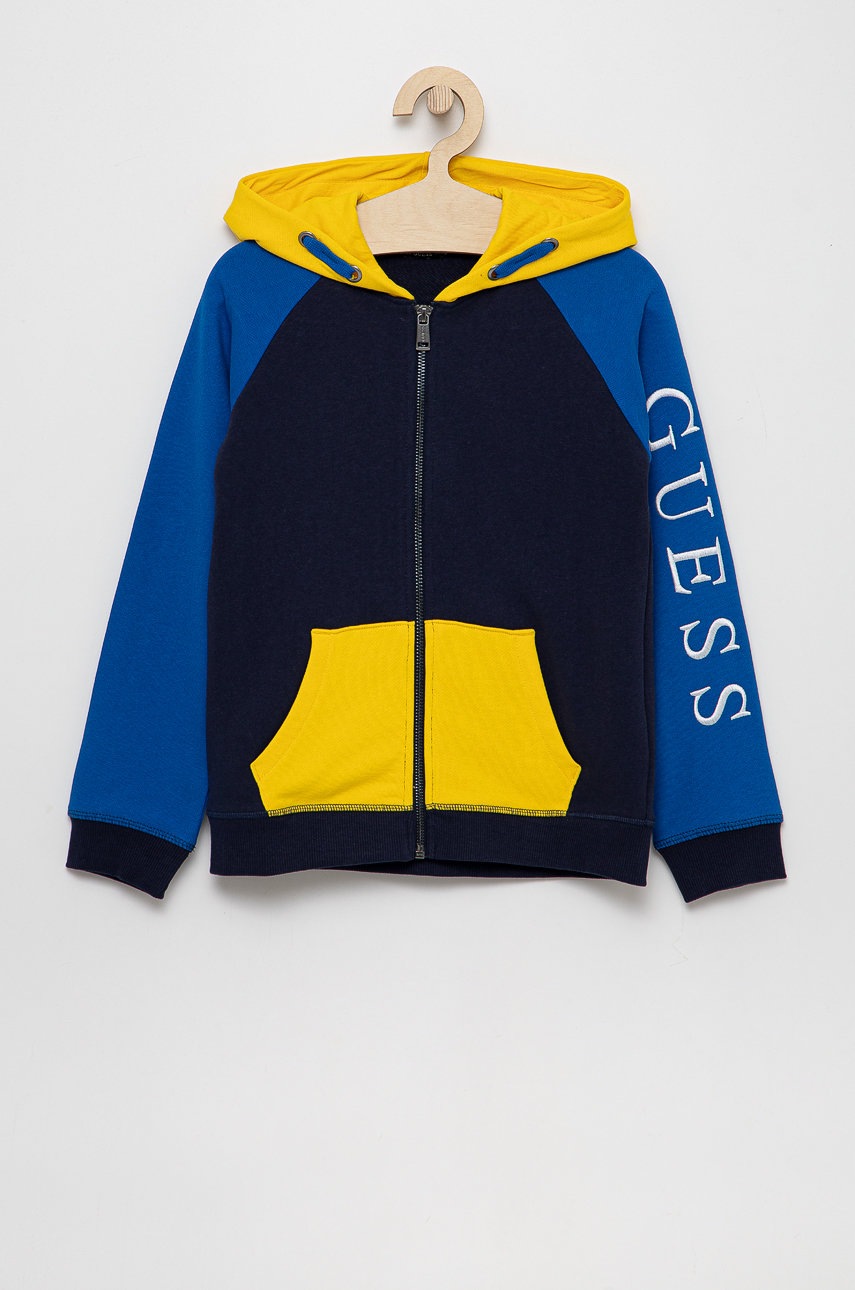

Детски памучен суичър Guess с десен, Син