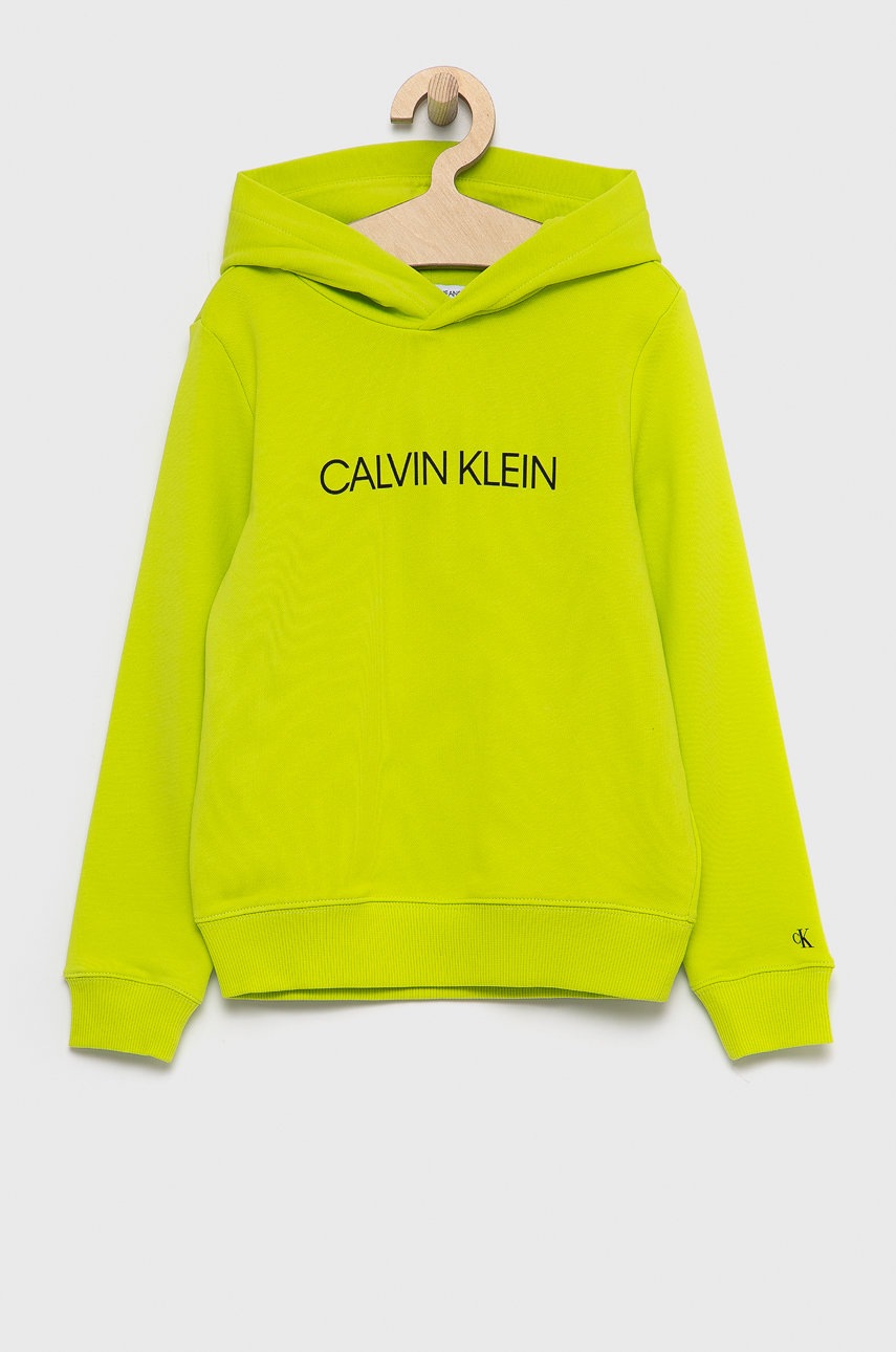 

Детски памучен суичър Calvin Klein Jeans в зелено с принт, Зелен