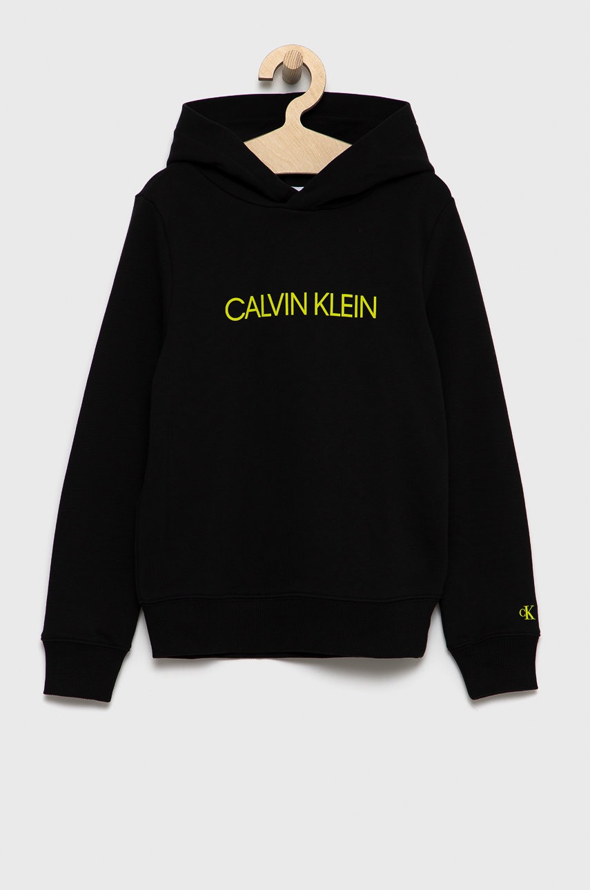 

Детски памучен суичър Calvin Klein Jeans в черно с принт, Черен