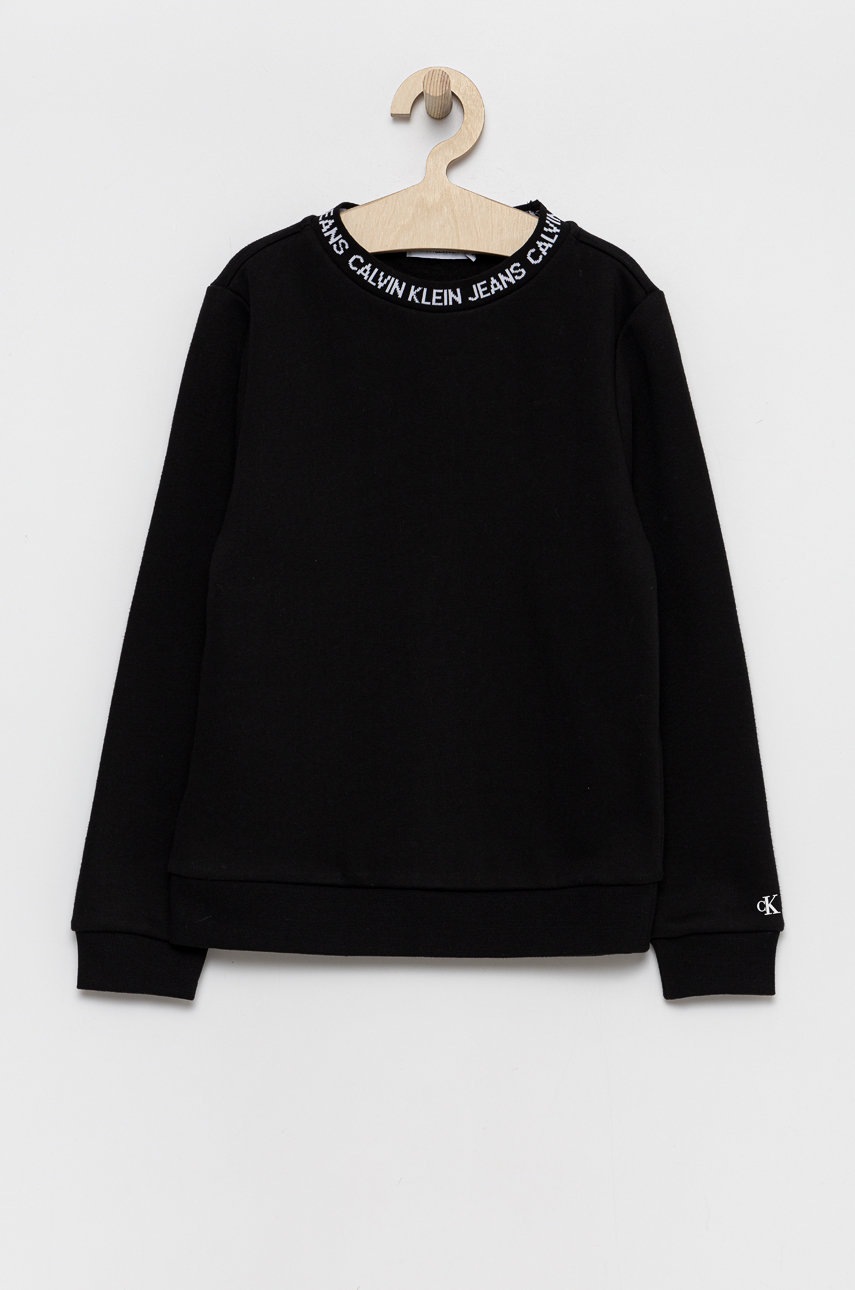 

Детски суичър Calvin Klein Jeans в черно с изчистен дизайн, Черен
