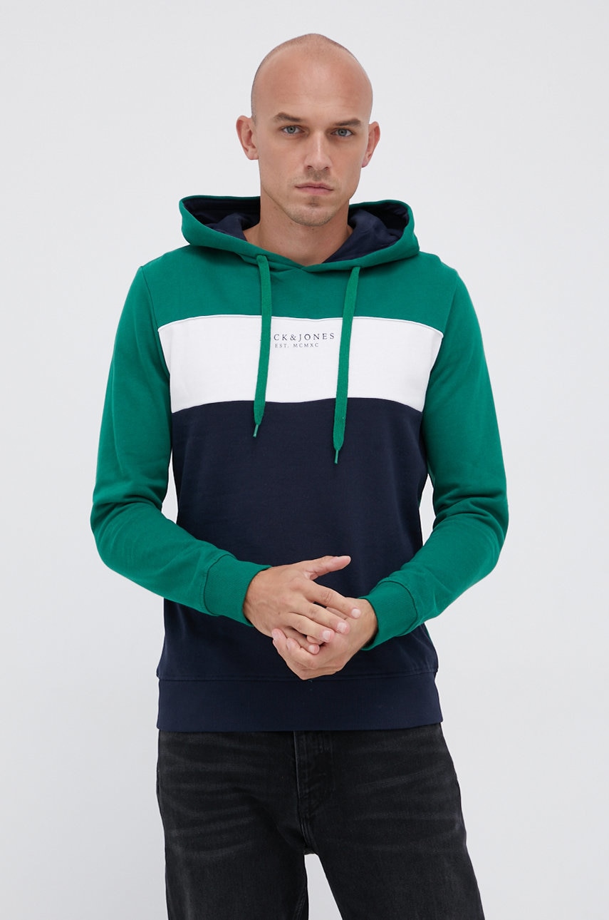 Jack & jones bluză bărbați, culoarea verde, material neted
