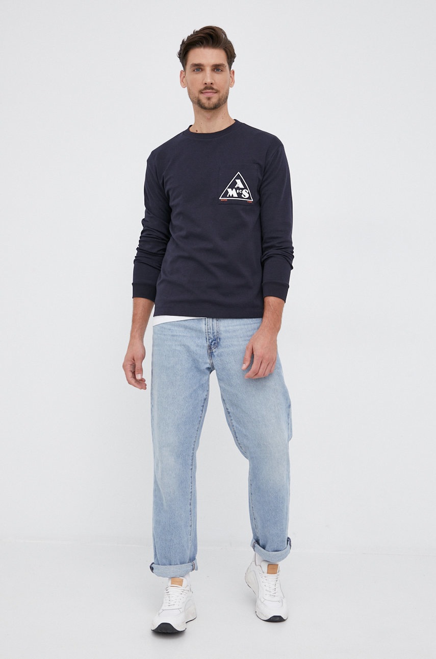 

Лонгслів Scotch & Soda чоловічий колір синій з принтом