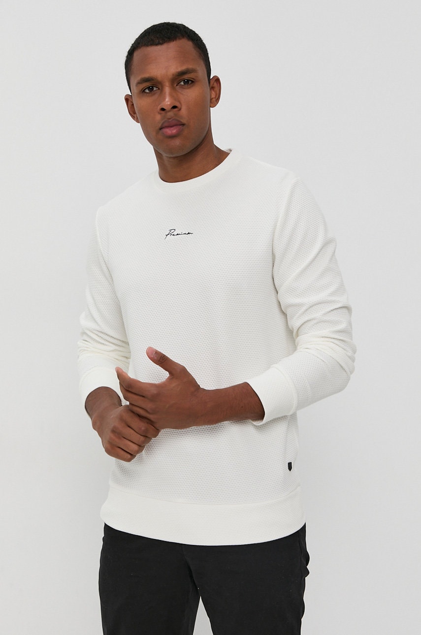 Premium by jack&jones bluză bărbați, culoarea alb, material neted