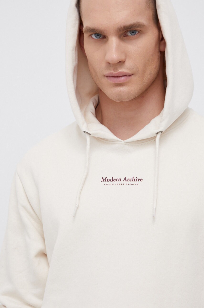 Premium by jack&jones hanorac de bumbac bărbați, culoarea crem, material neted
