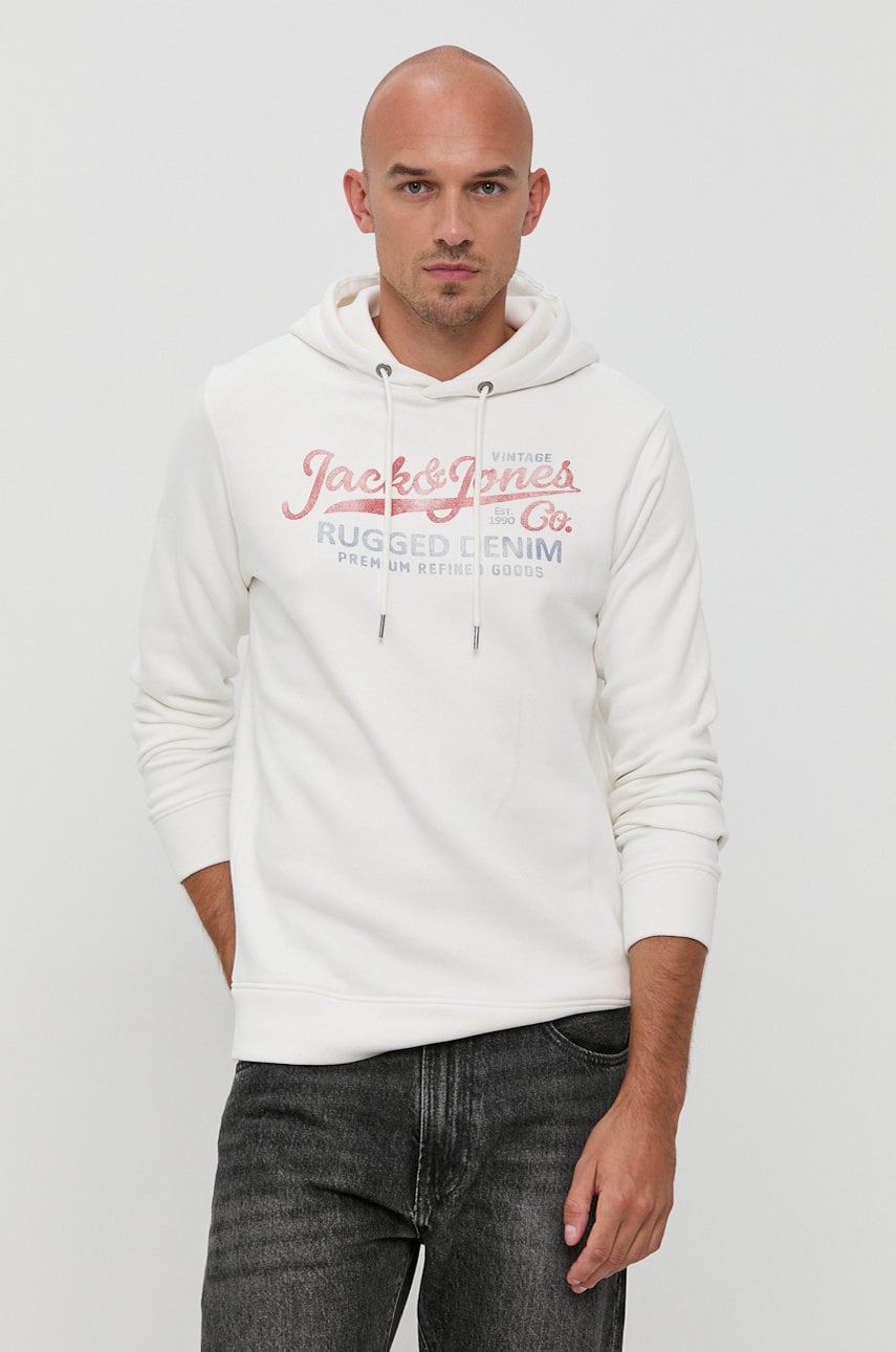 Premium by jack&jones bluză bărbați, culoarea alb, cu imprimeu