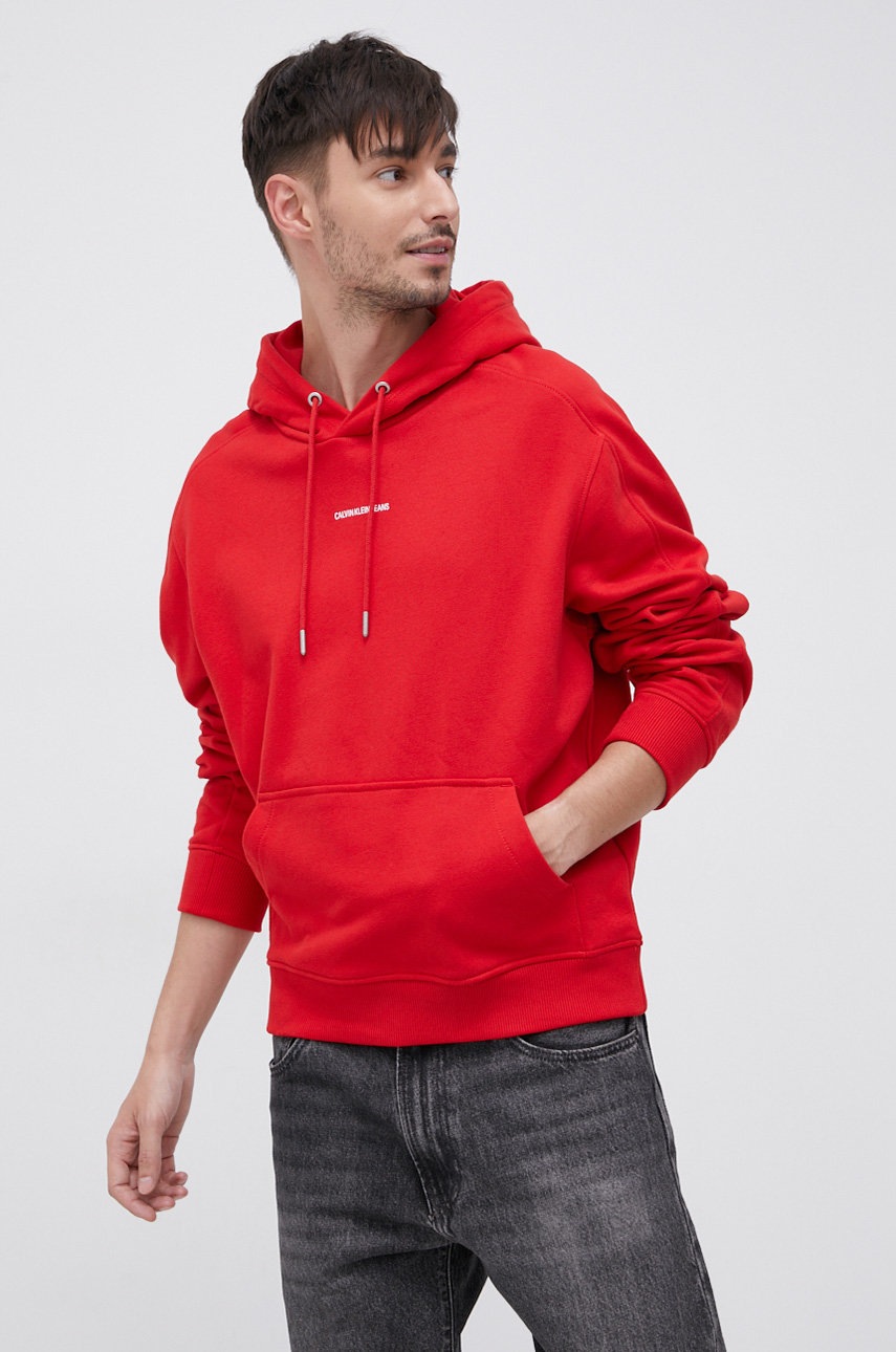 

Памучен суичър Calvin Klein Jeans мъжки в червено с изчистен дизайн, Червен
