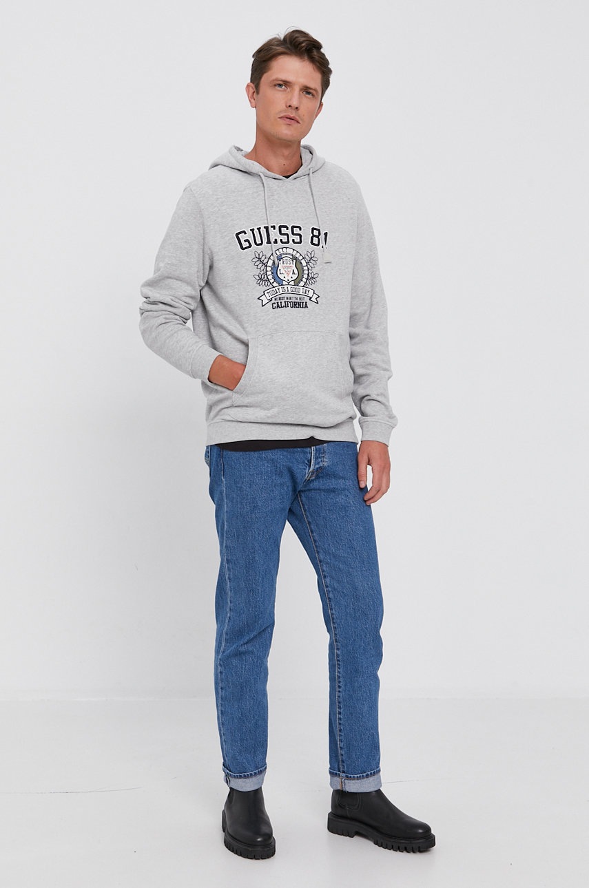 

Кофта Guess мужская цвет серый с аппликацией