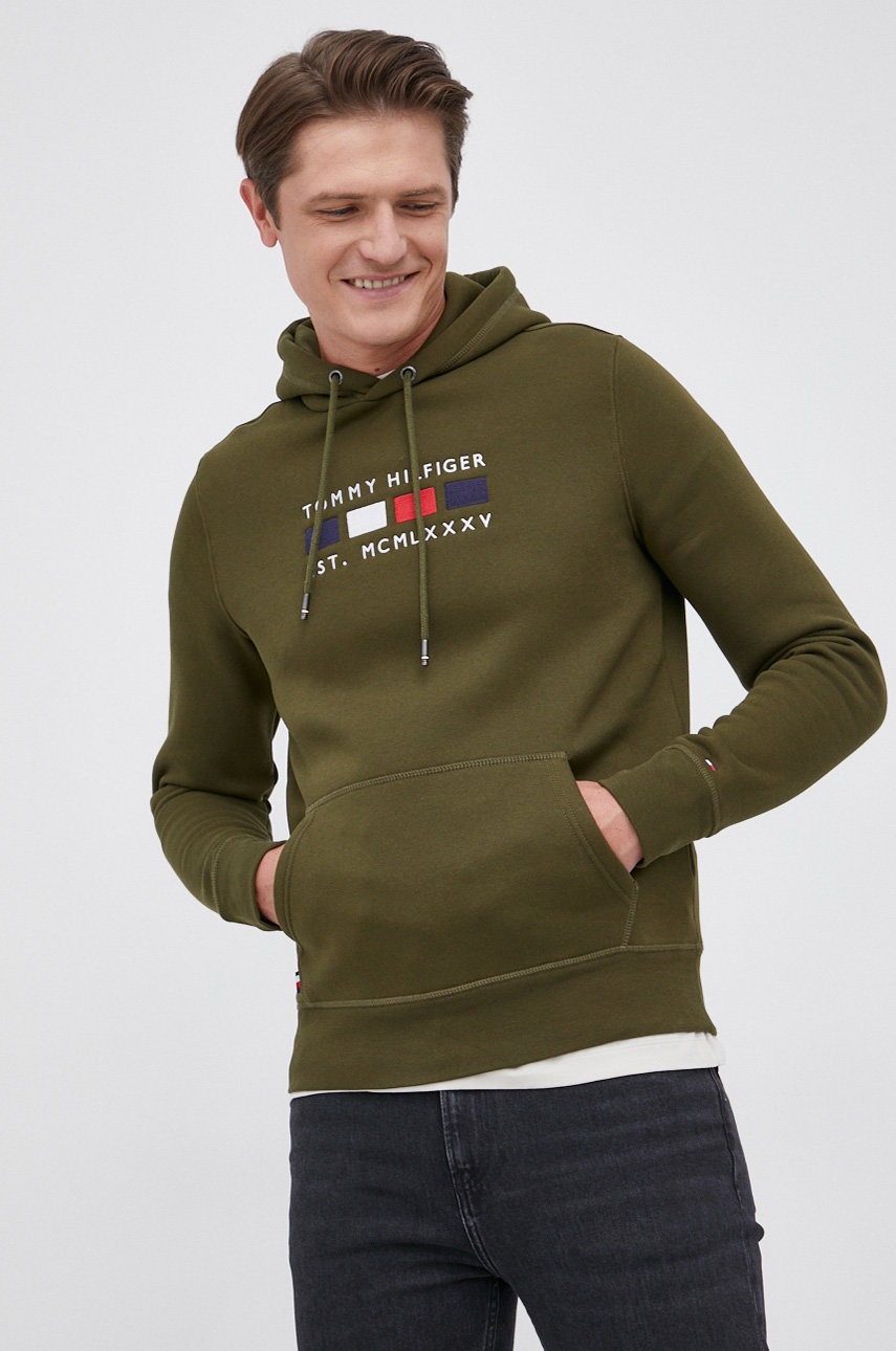 

Суичър Tommy Hilfiger мъжки в зелено с апликация, Зелен