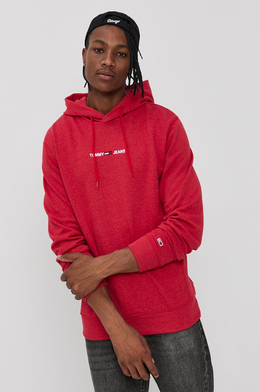 

Кофта Tommy Jeans мужская цвет красный с аппликацией