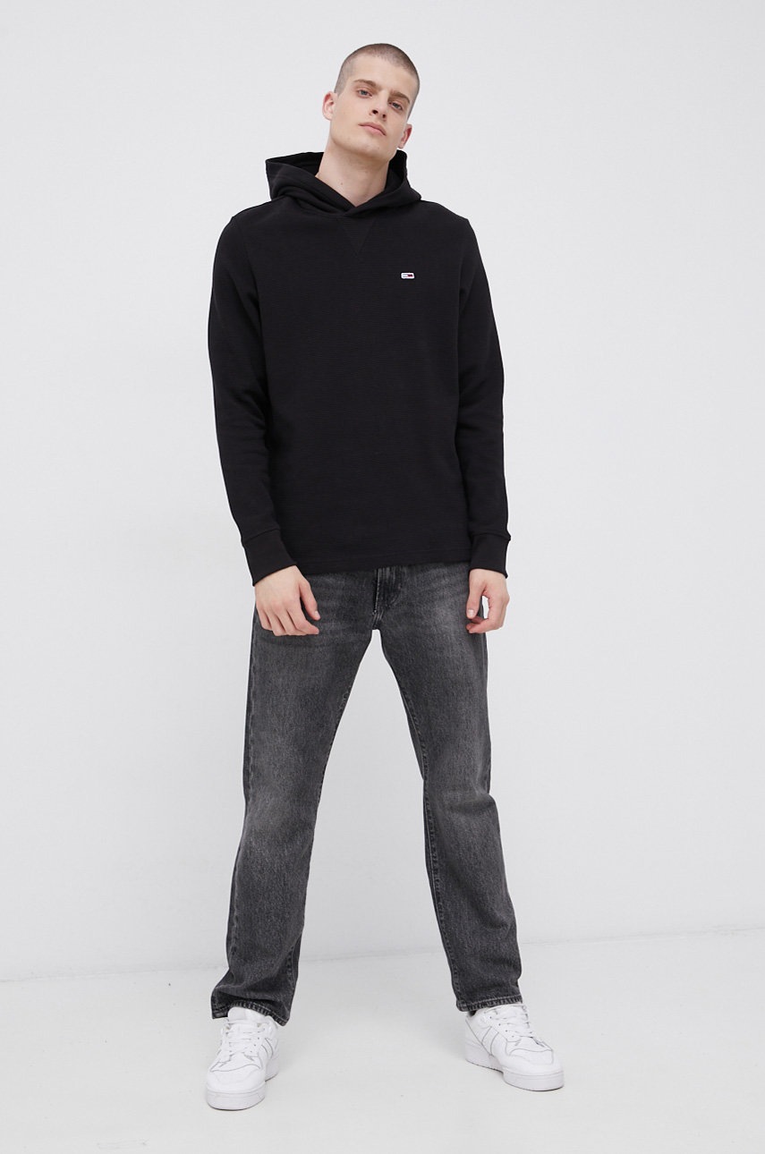 

Хлопковая кофта Tommy Jeans мужская цвет чёрный с аппликацией