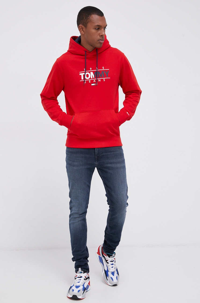 

Памучен суичър Tommy Jeans мъжки в червено с принт, Червен