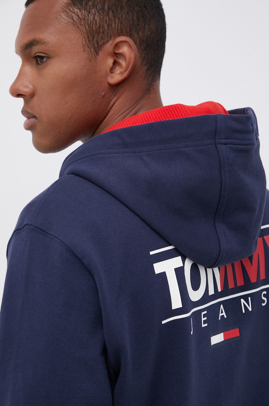 

Памучен суичър Tommy Jeans мъжки в тъмносиньо с изчистен дизайн, Тъмносин