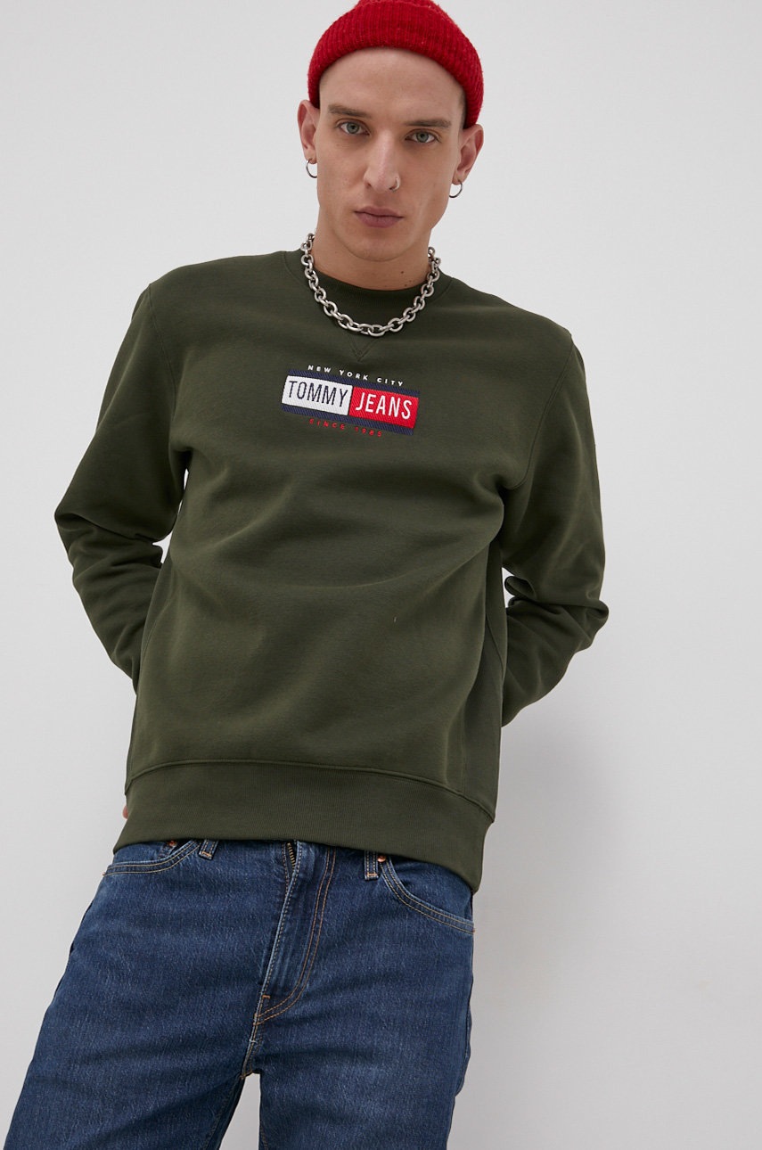 

Суичър Tommy Jeans мъжки в зелено с изчистен дизайн, Зелен