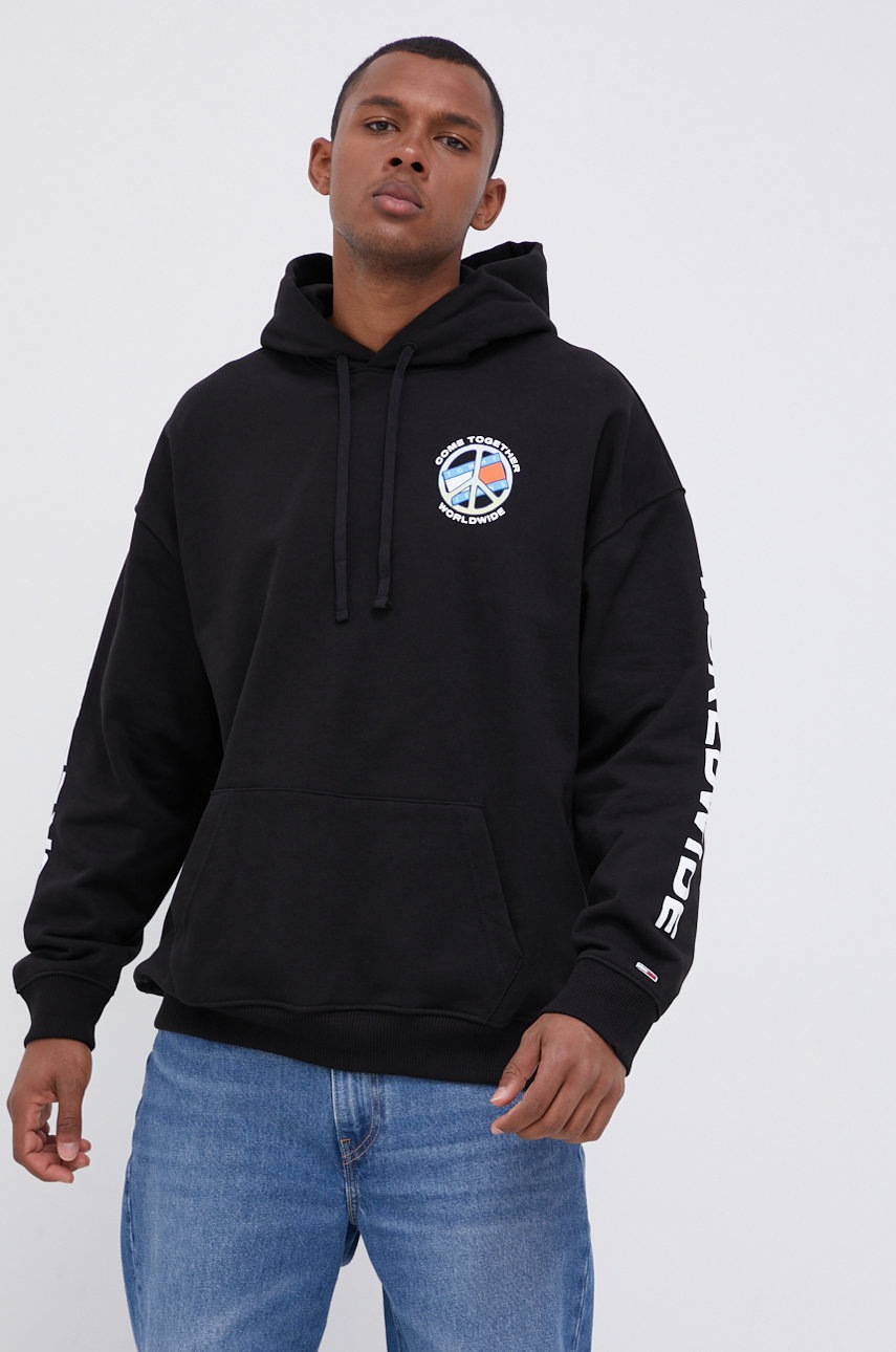 

Хлопковая кофта Tommy Jeans мужская цвет чёрный с принтом