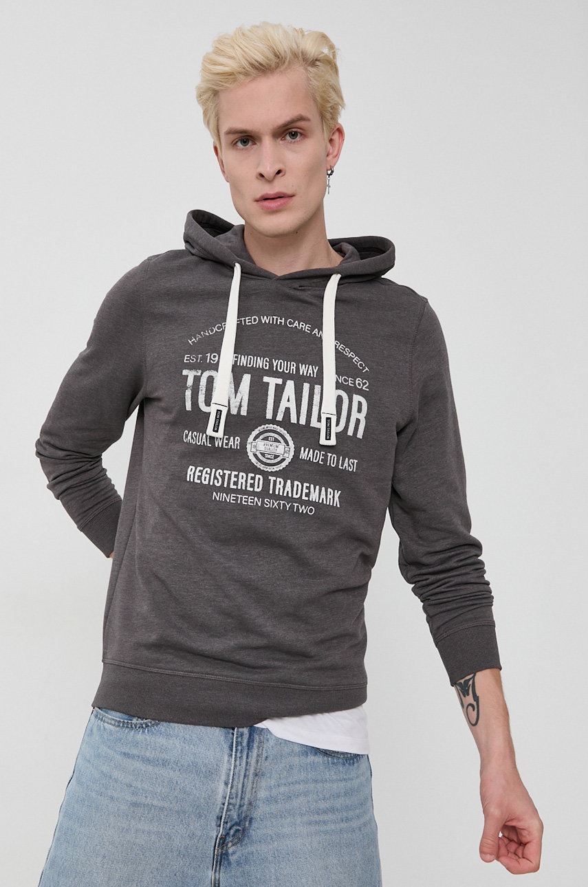 

Суичър Tom Tailor мъжки в сиво с принт, Сив