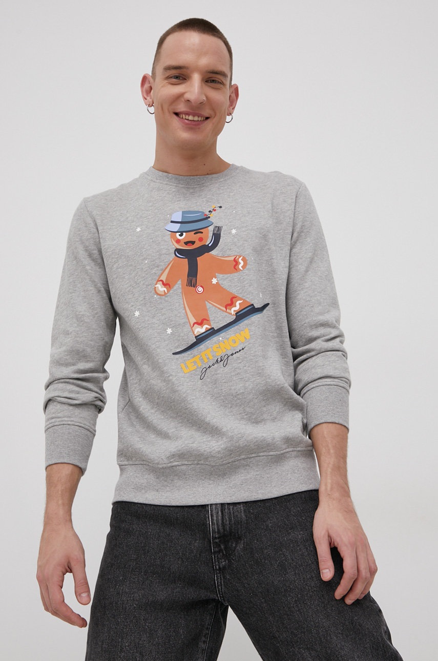 

Суичър Jack & Jones мъжки в сиво с принт, Сив