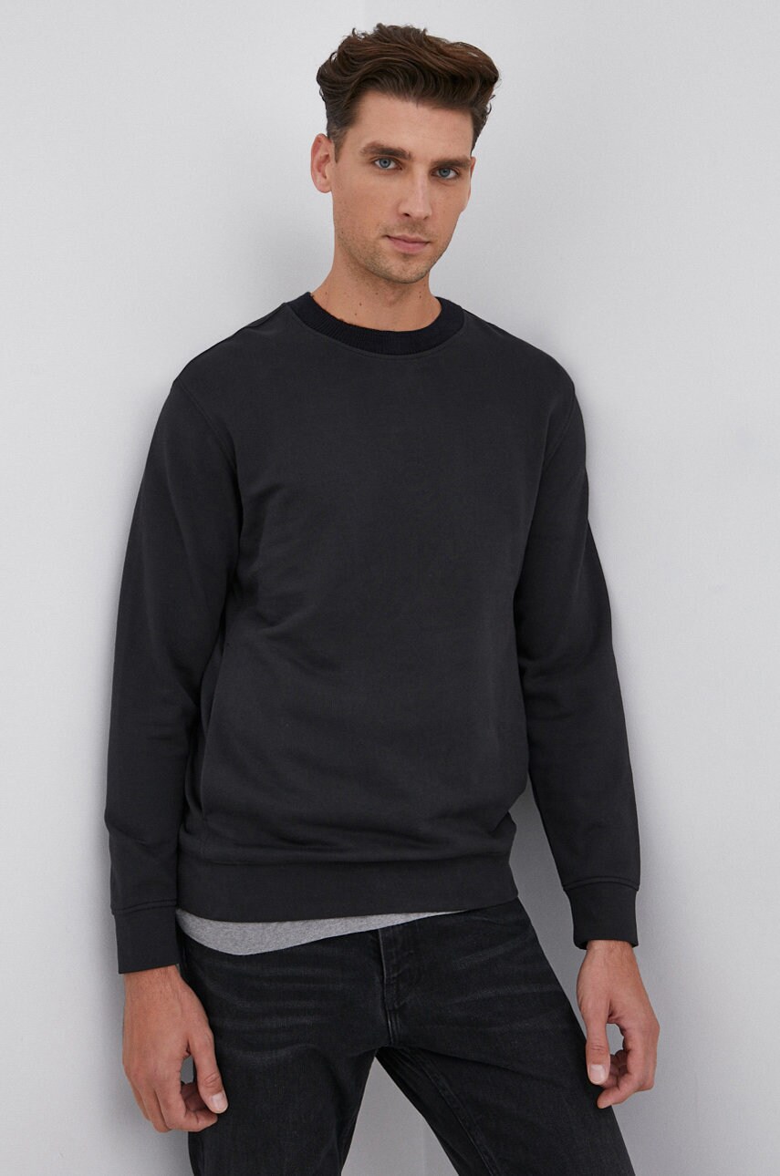 Selected hanorac de bumbac bărbați, culoarea negru, material neted
