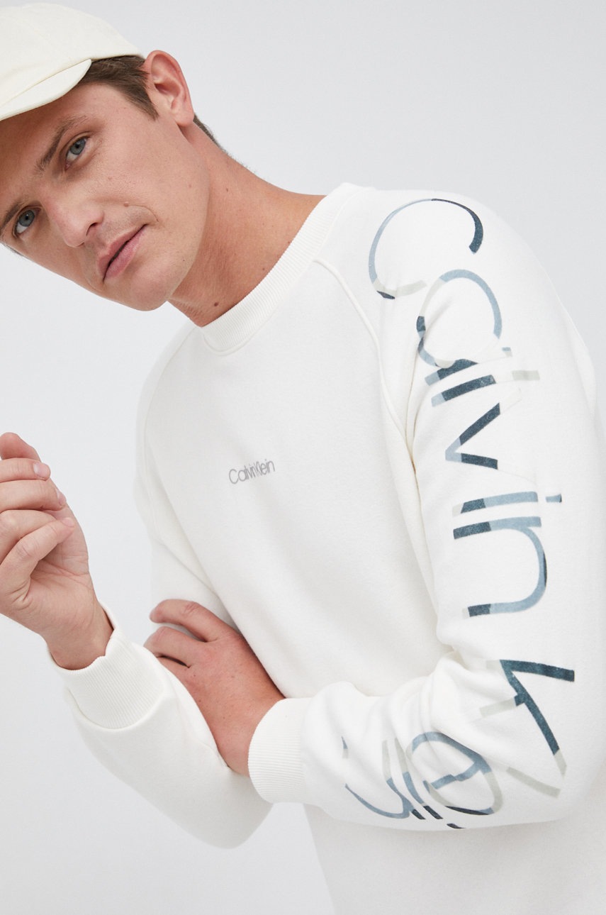 

Суичър Calvin Klein мъжки в бяло с принт, Бял