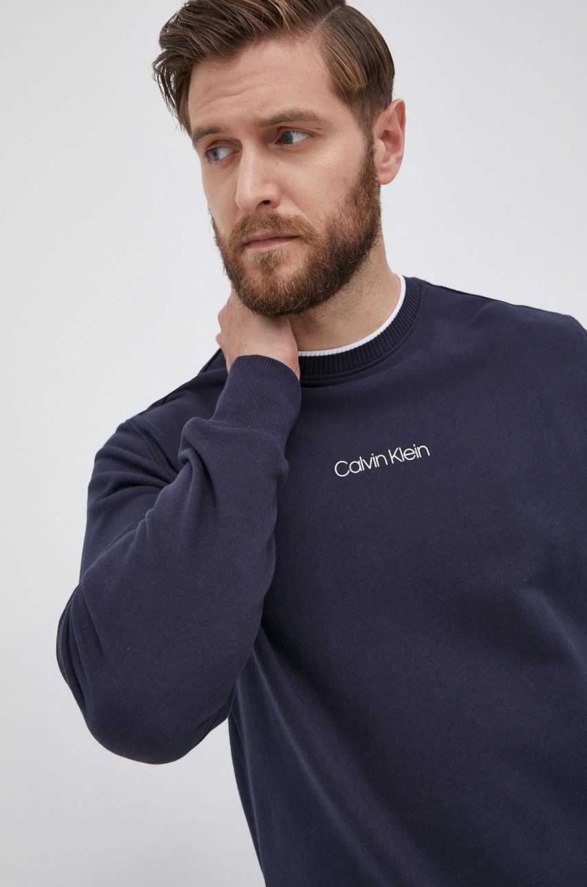 Calvin Klein Bluza bawełniana męska kolor granatowy z nadrukiem
