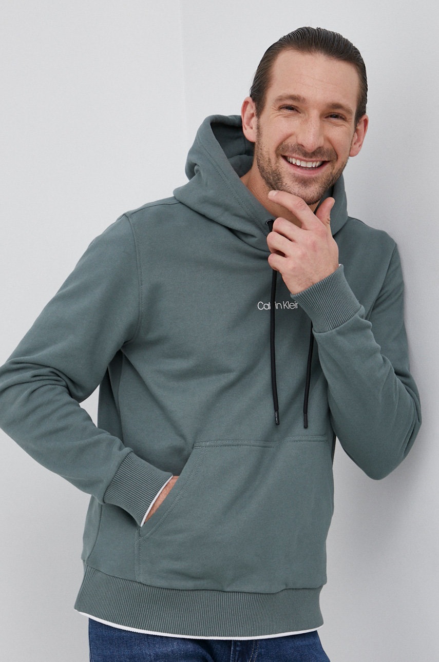 

Памучен суичър Calvin Klein мъжки в зелено с принт, Зелен