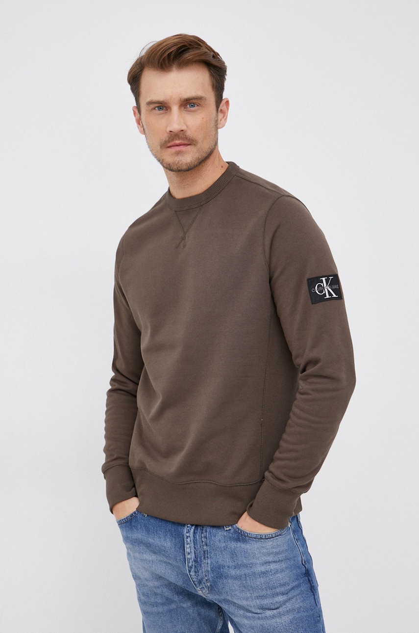 

Памучен суичър Calvin Klein Jeans мъжки в зелено с изчистен дизайн, Зелен