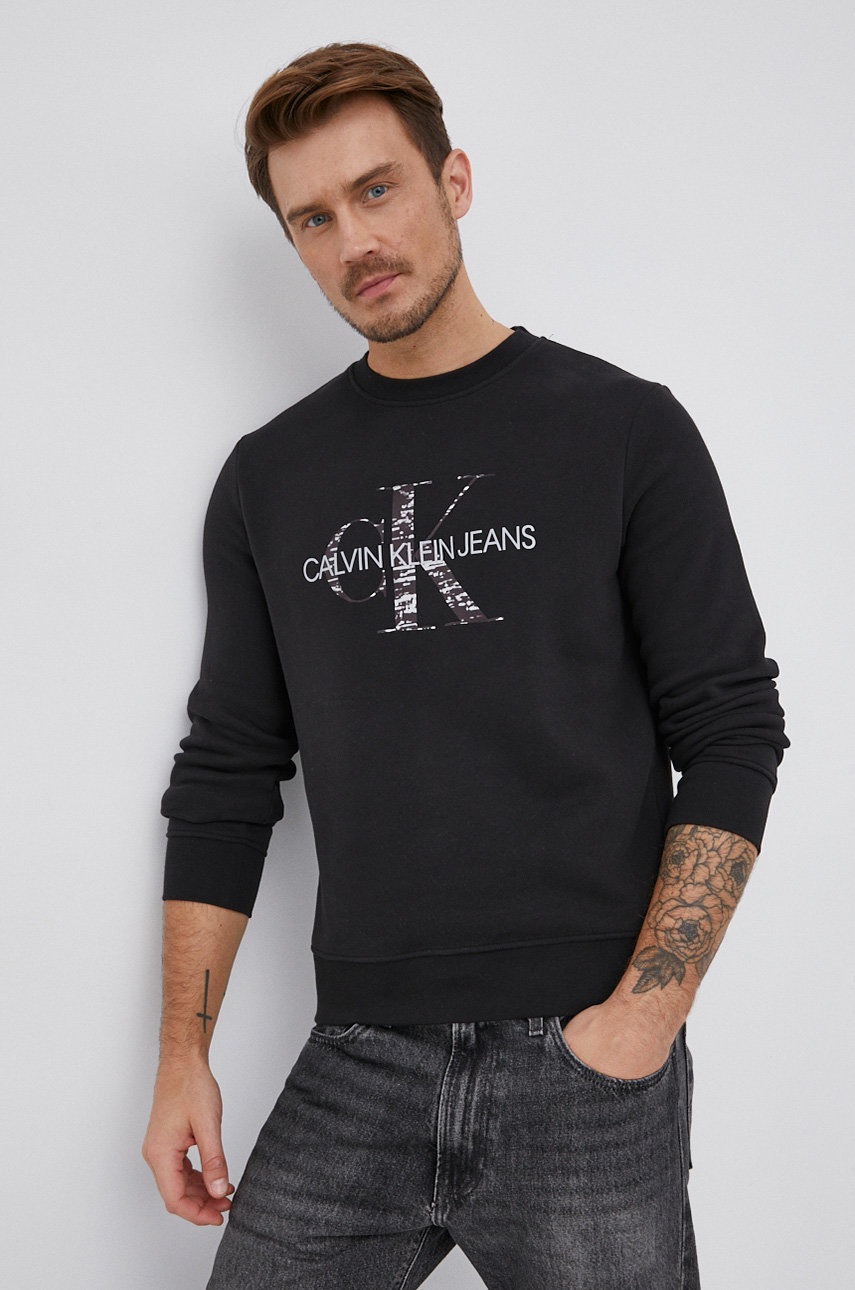 

Суичър Calvin Klein Jeans мъжки в черно с принт, Черен