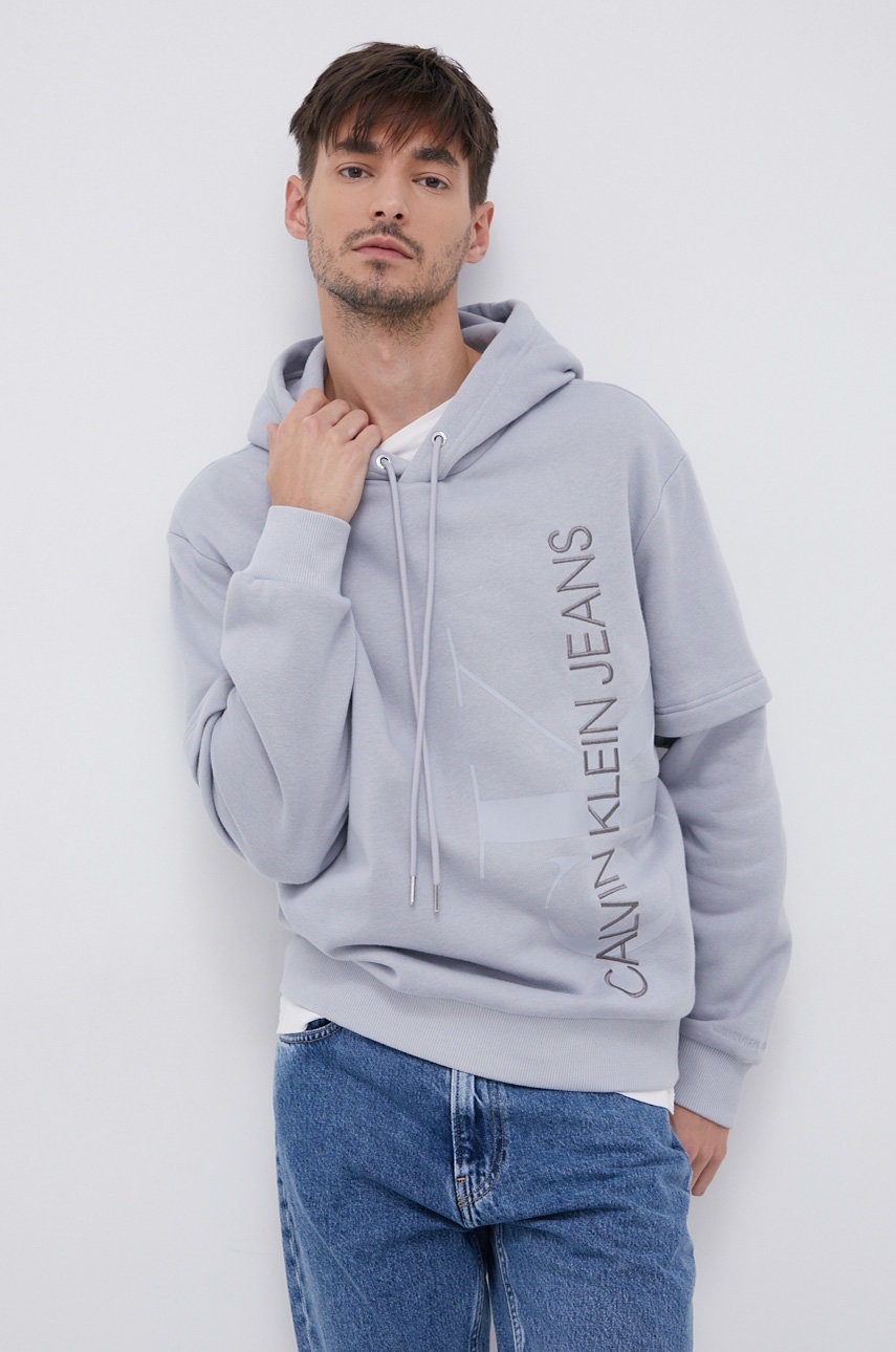 

Суичър Calvin Klein Jeans мъжки в сиво с апликация, Сив