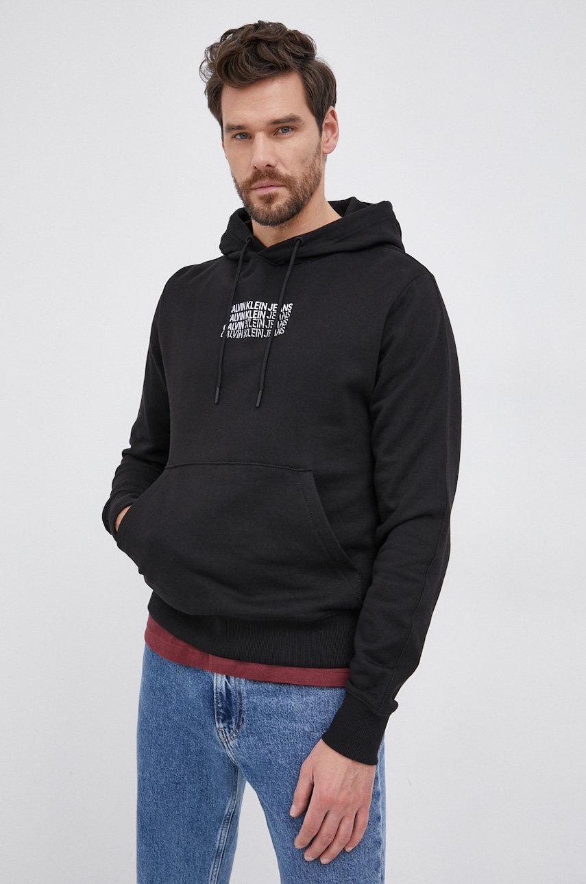

Памучен суичър Calvin Klein Jeans мъжки в черно с принт, Черен