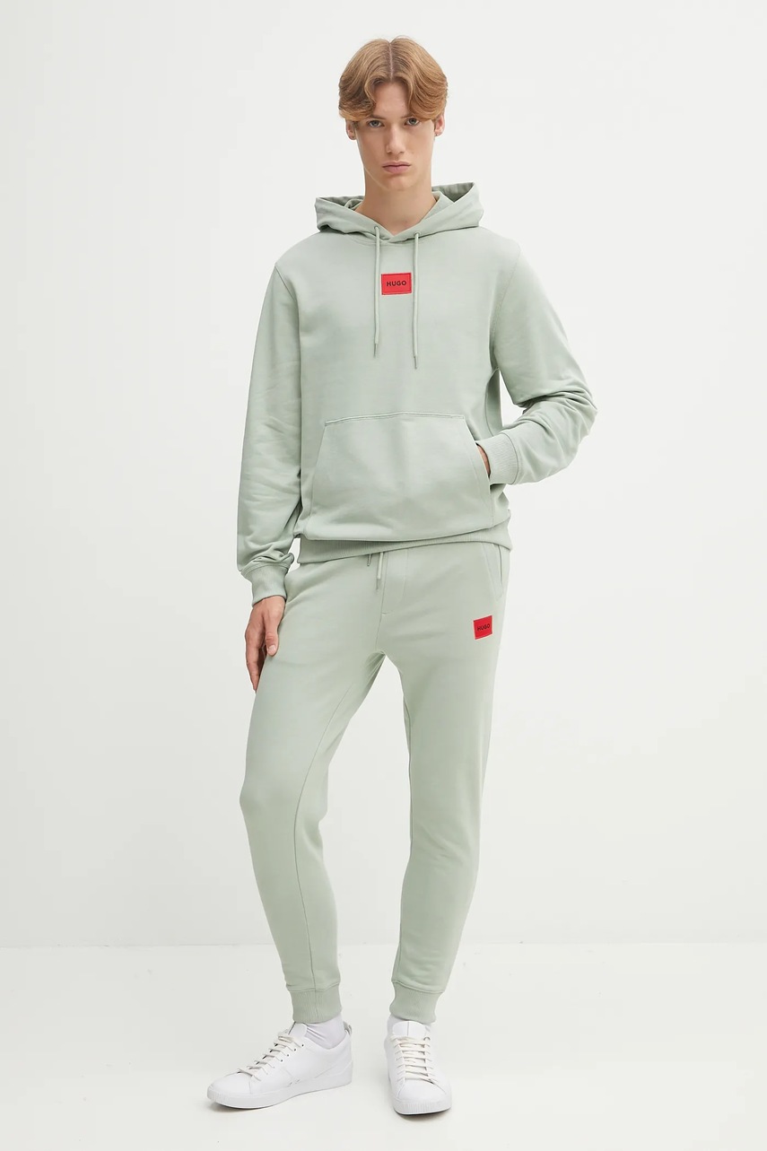 Хлопковая кофта HUGO цвет чёрный с капюшоном с аппликацией 50458700