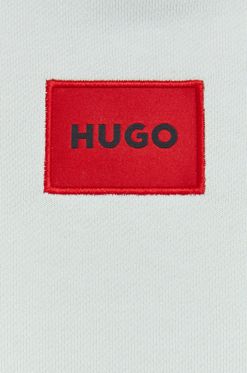 Бавовняна кофта HUGO чоловіча колір зелений з капюшоном з аплікацією 