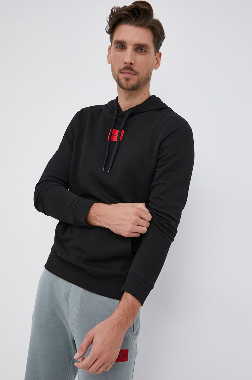 HUGO hanorac de bumbac barbati, culoarea negru, cu gluga, cu imprimeu, 50458700