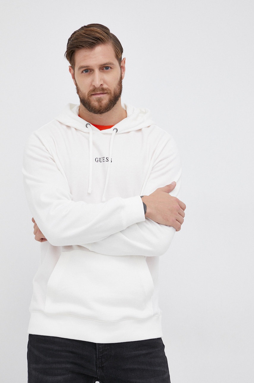 

Суичър Guess мъжки в меланж на бяло, Бял
