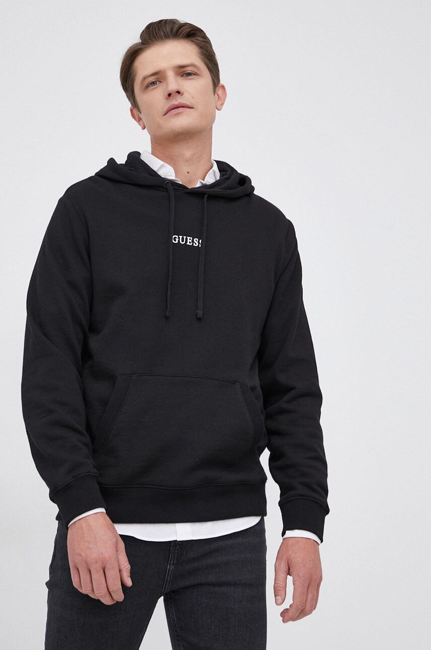 

Суичър Guess мъжки в меланж на черно, Черен