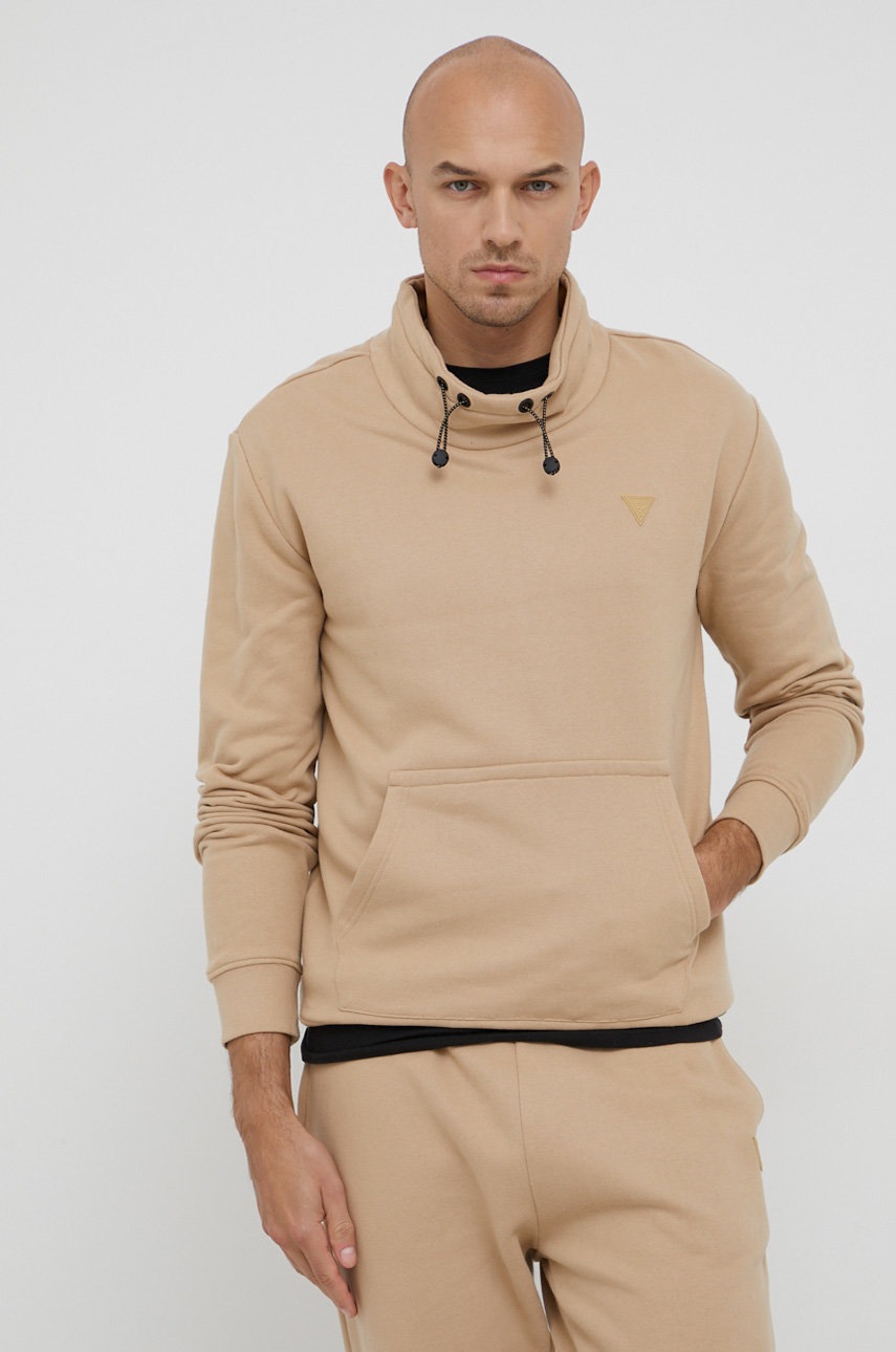 

Памучен суичър Guess мъжки в бежово с изчистен дизайн, Бежов