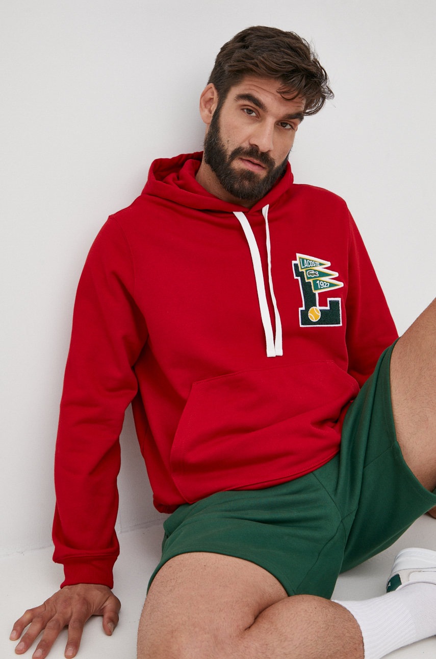 

Памучен суичър Lacoste мъжки в бордо с апликация, Червен