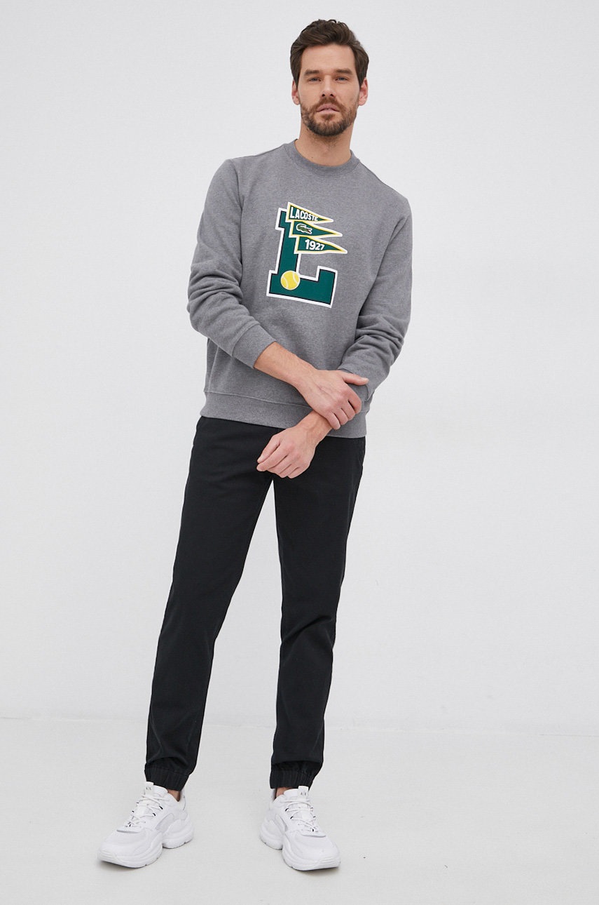 

Хлопковая кофта Lacoste мужская цвет серый однотонная
