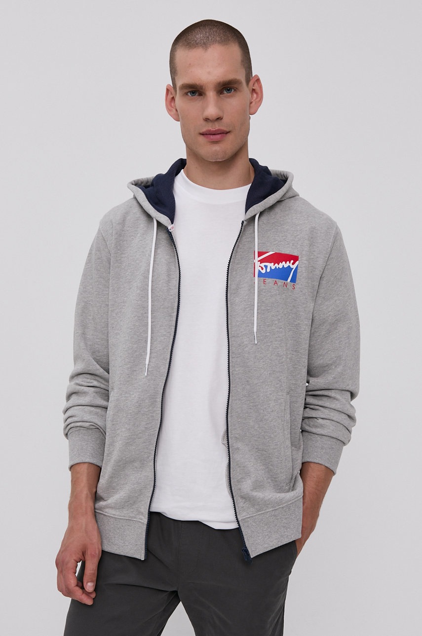 

Хлопковая кофта Tommy Jeans мужская цвет серый с принтом