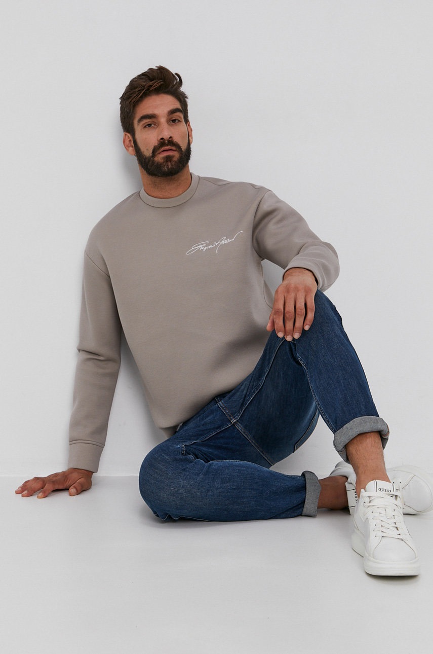 Emporio armani bluză bărbați, culoarea gri, cu imprimeu