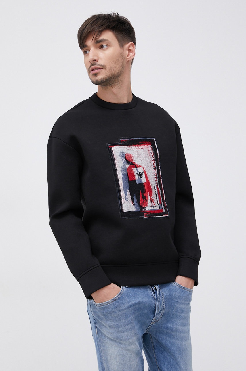 

Суичър Emporio Armani мъжки в черно с апликация, Черен