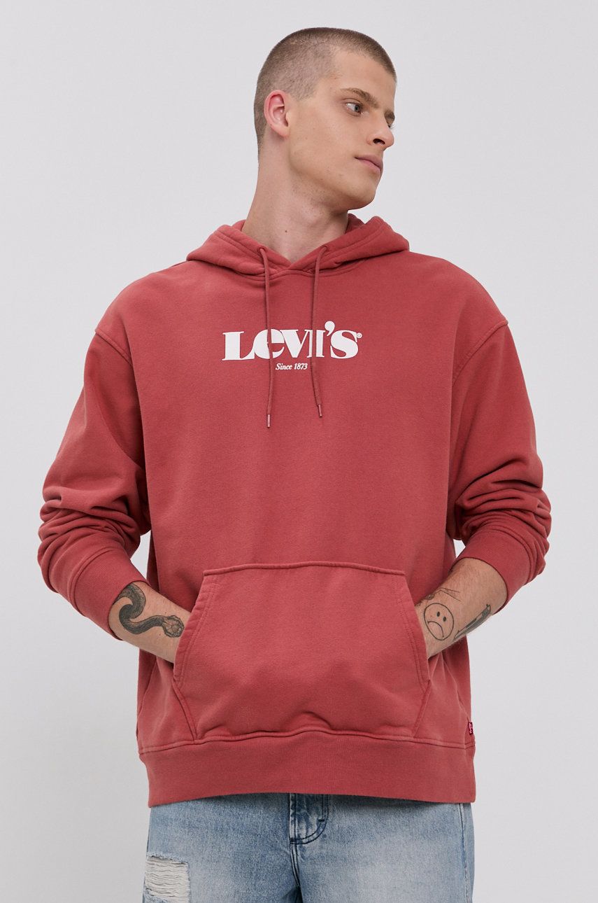 Levi's Bluza bawełniana męska kolor czerwony z kapturem z nadrukiem